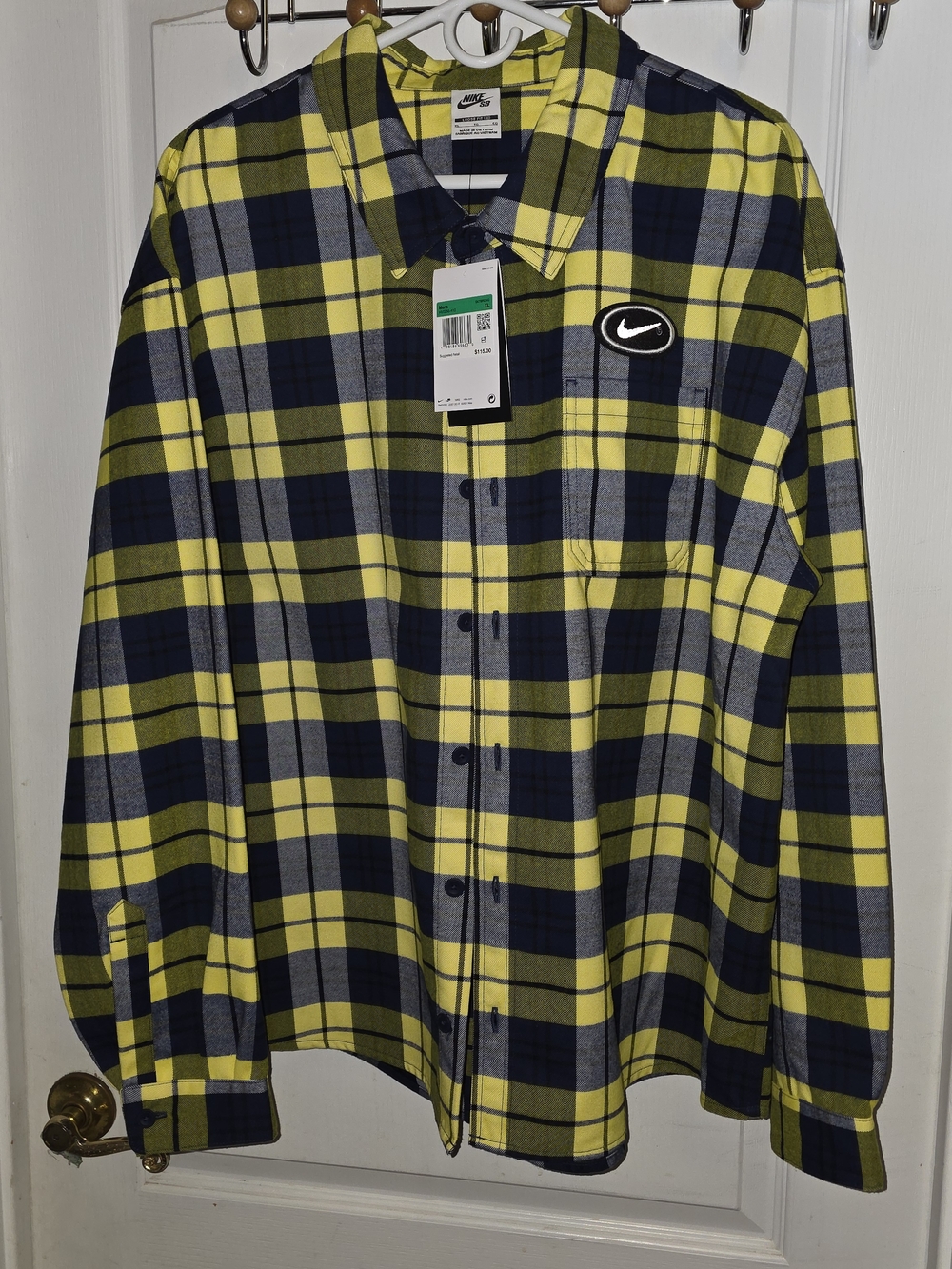 Nike Eric Koston Air Max 95 Yellow & Navy Plaid Flannel Button-Up Shirt